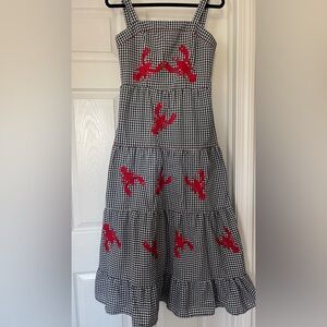 Black & White Gingham Dress with Red Lobster Print